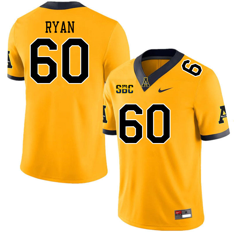 Men #60 Ethan Ryan Appalachian State Mountaineers College Football Jerseys Stitched Sale-Gold